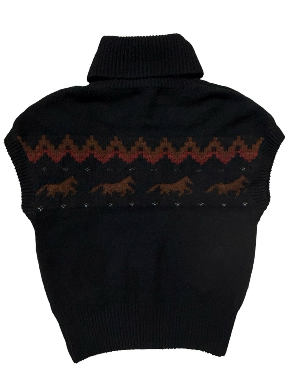 NWT 7 for all Mankind Geometric Fair Isle Horse Motif Short Sleeve Black Sweater - Picture 4 of 7